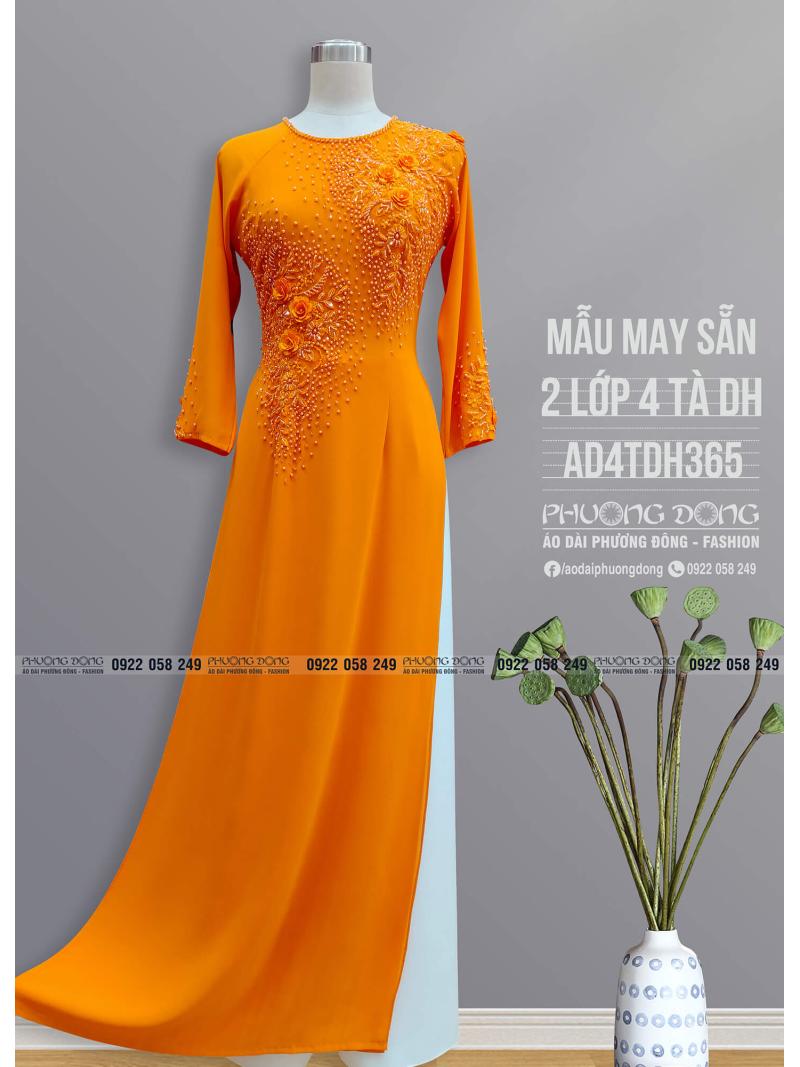 Áo Dài 2 Lớp 4 Tà Kết Ren Cườm Pha Lê AD4TDH365